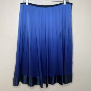 VINTAGE Talbots PURE SILK Skirt Ombré Blue Flat Pleats Wide Silky Trim 10